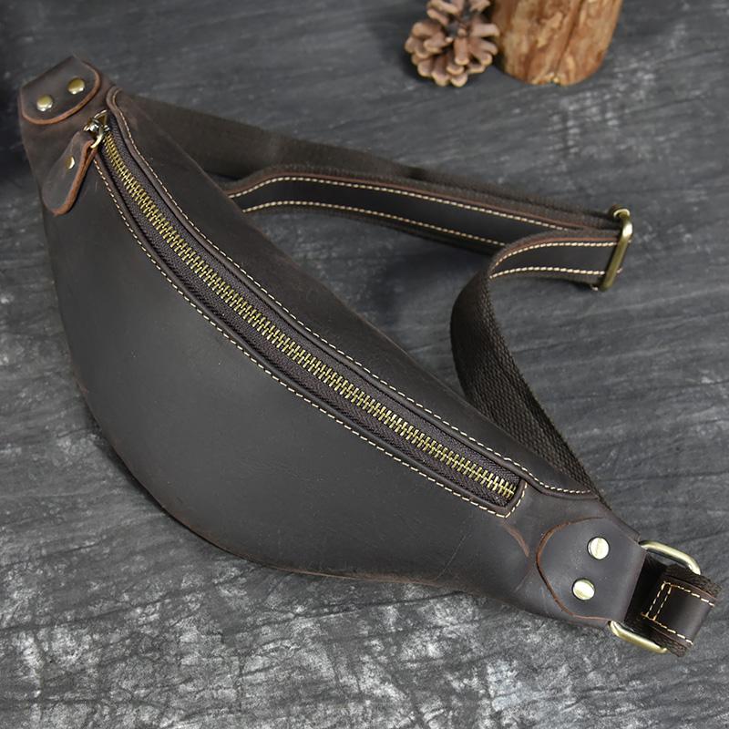 Real Leather Wait Bag Summer Outdoor Walking Bag Portable Waist Packs Crazy horse leather male fanny pack sling bag chest bag