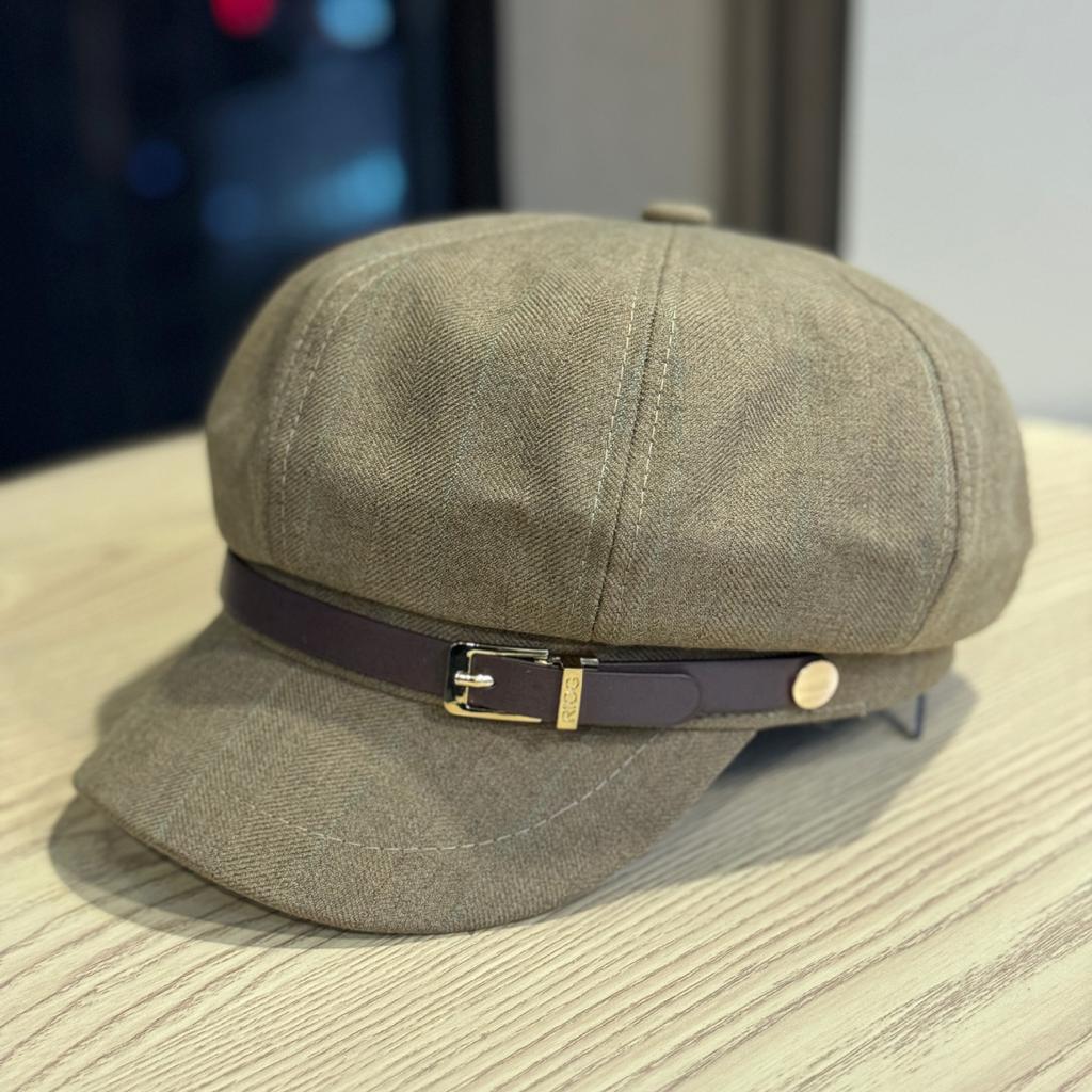 Leather Buckle Line Octagonal Hat Women's Autumn and Winter Retro British Style Belt Newsboy Hat Painter Hat