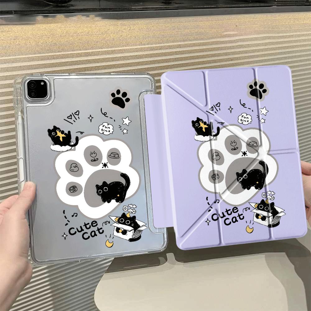 Cartoon Black Cat Y-Fold Holder Cover Tablet Case For iPad Air 4 5 M3 M2 1 2 M4 11inch Pro 2025 Mini 6 7 Pro 11th 10th 9th 8th