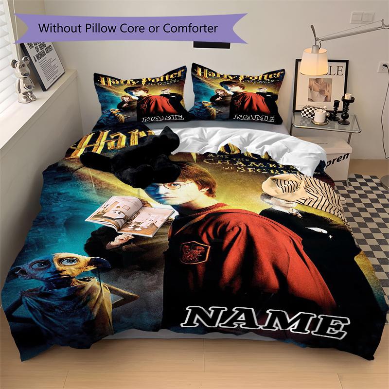Custom Name Cartoon Harryl Bedding 3 Piece Set HD Print Duvet Cover Pillowcases for Teens Adult Bedroom Decoration