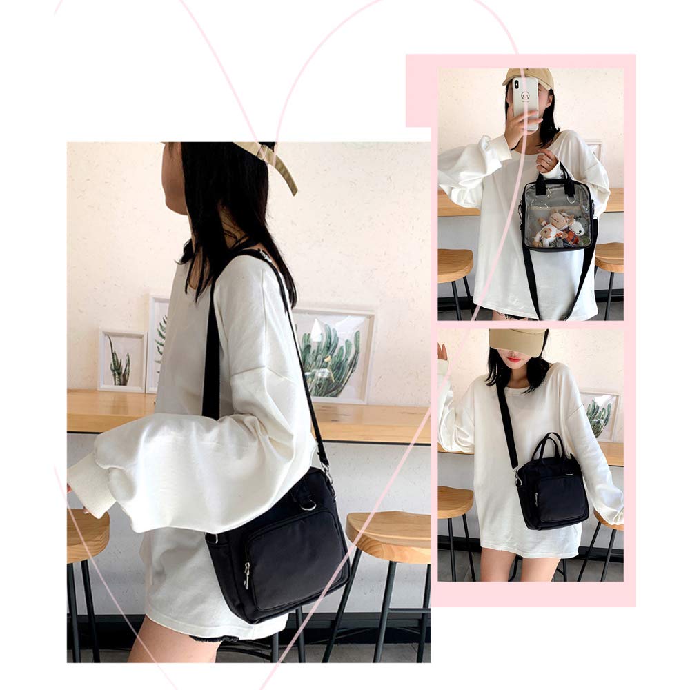 MORGEN SKY Ita Bag, Oshikatsu Shoulder Bag, Show Bag, Pouch, Crossbody Bag, Small 3-Way Transparent Vinyl Otaku Oshikatsu BAG02 (Black)