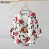 ZANZEA Women Casual 3/4 Sleeve Loose O-neck Floral Print Blouse