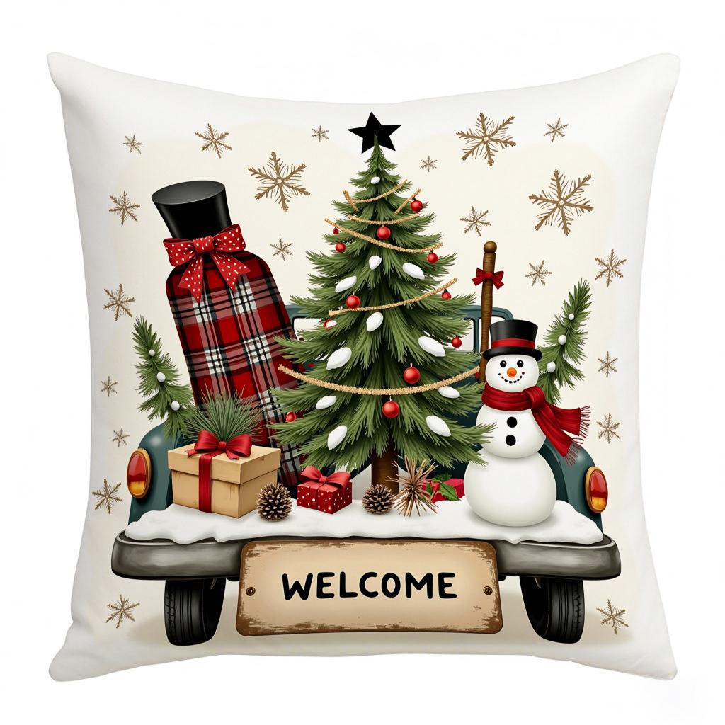 

Christmas Towel Embroidered Pillowcase Christmas Snowman Elk Combination Living Room Study Bedroom Linen Plush Cushion Cover Consult customer service
