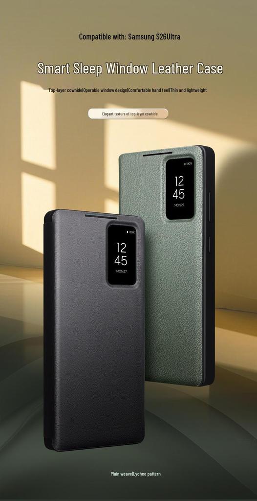 Chali Leather Flip Case with Smart Window for Samsung S26 Ultra