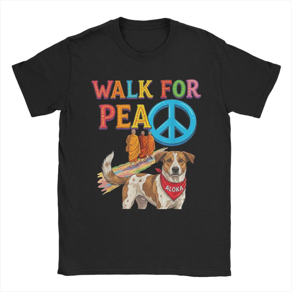 Walk for Peace Monks Aloka Dog Buddhism World Peace TShirt for Unisex Women Cotton T Shirts Short Sleeve Tees Party Clothes