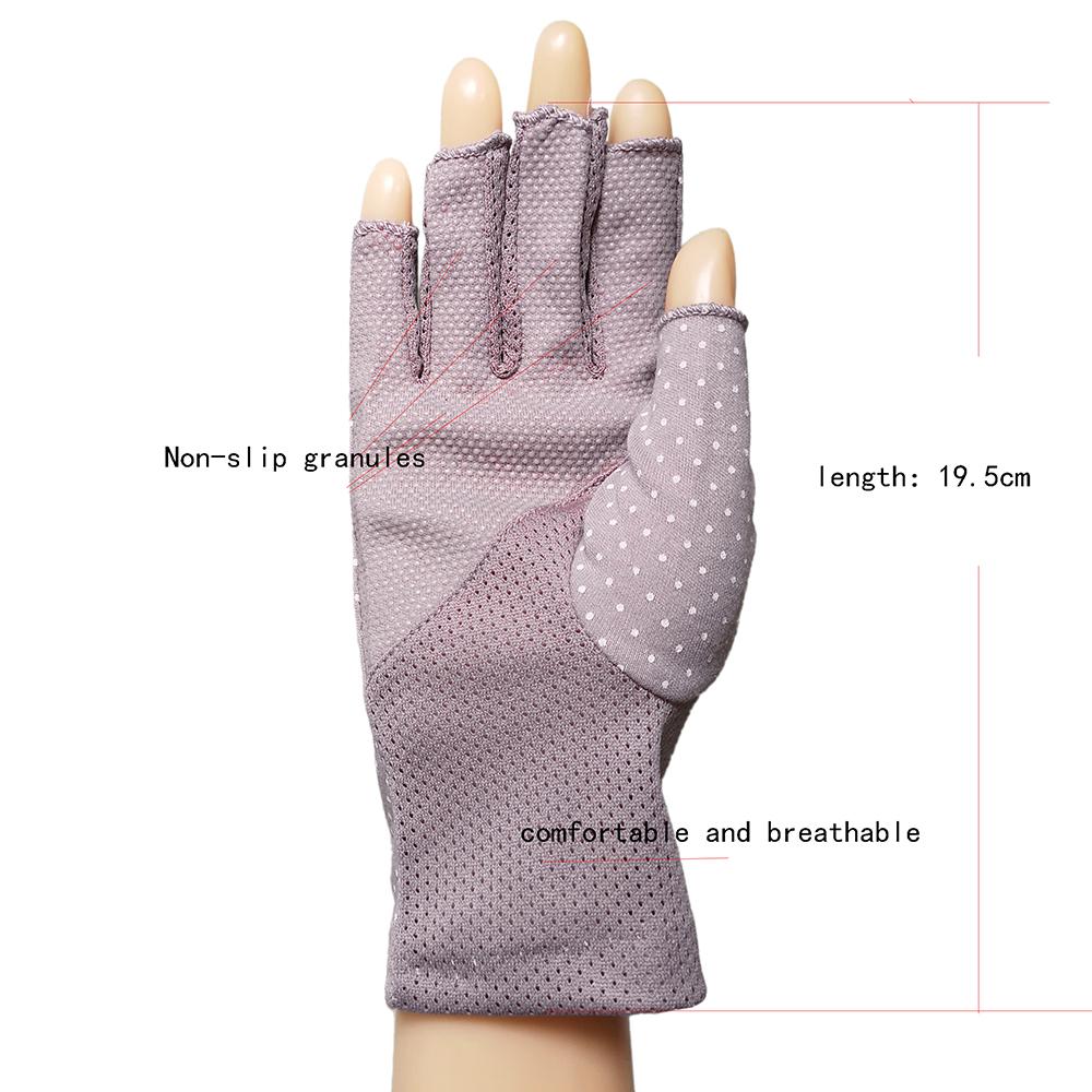 New Fashion Women's Cotton Dot Summer Fingerless Half Finger Anti-Skid Sun Protection Printing anti-UV Thin Short Driving Gloves