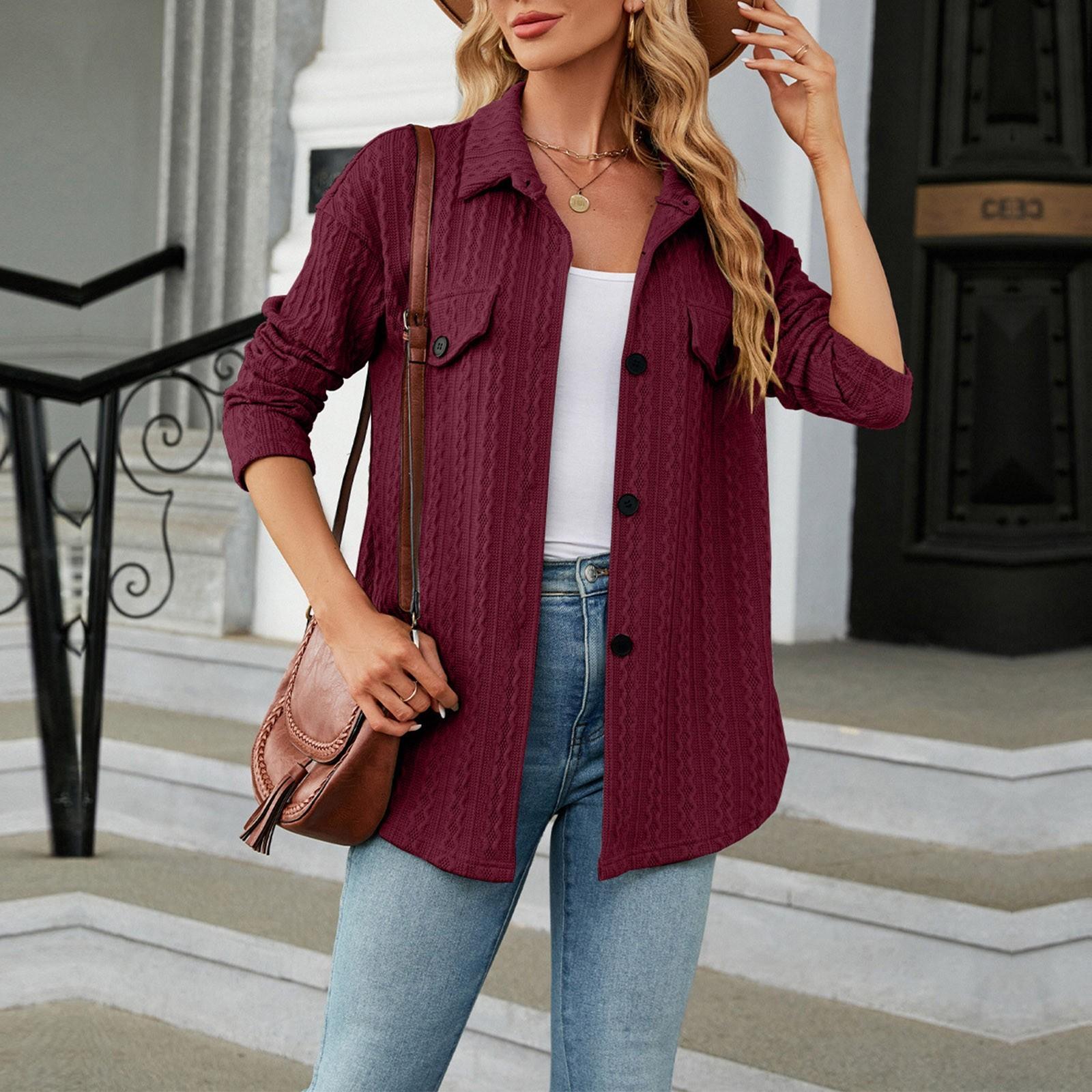 

Женская мода повседневная однотонная нагрудная накладка на пуговицах с длинным рукавом кардиган верхнее пальто XL винный
