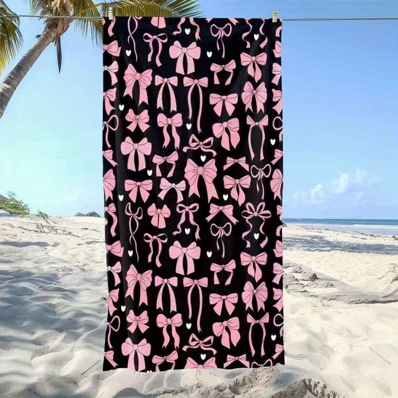 Pink Beach Towel Cute Bow Rectangular Children'S Bath Towel Quick-Drying Sports Towel Shawl