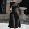 European and American Spring and Summer New Temperament Commuter Round Neck Slim and Thin Medium and Long Simple and Elegant Dress Women
