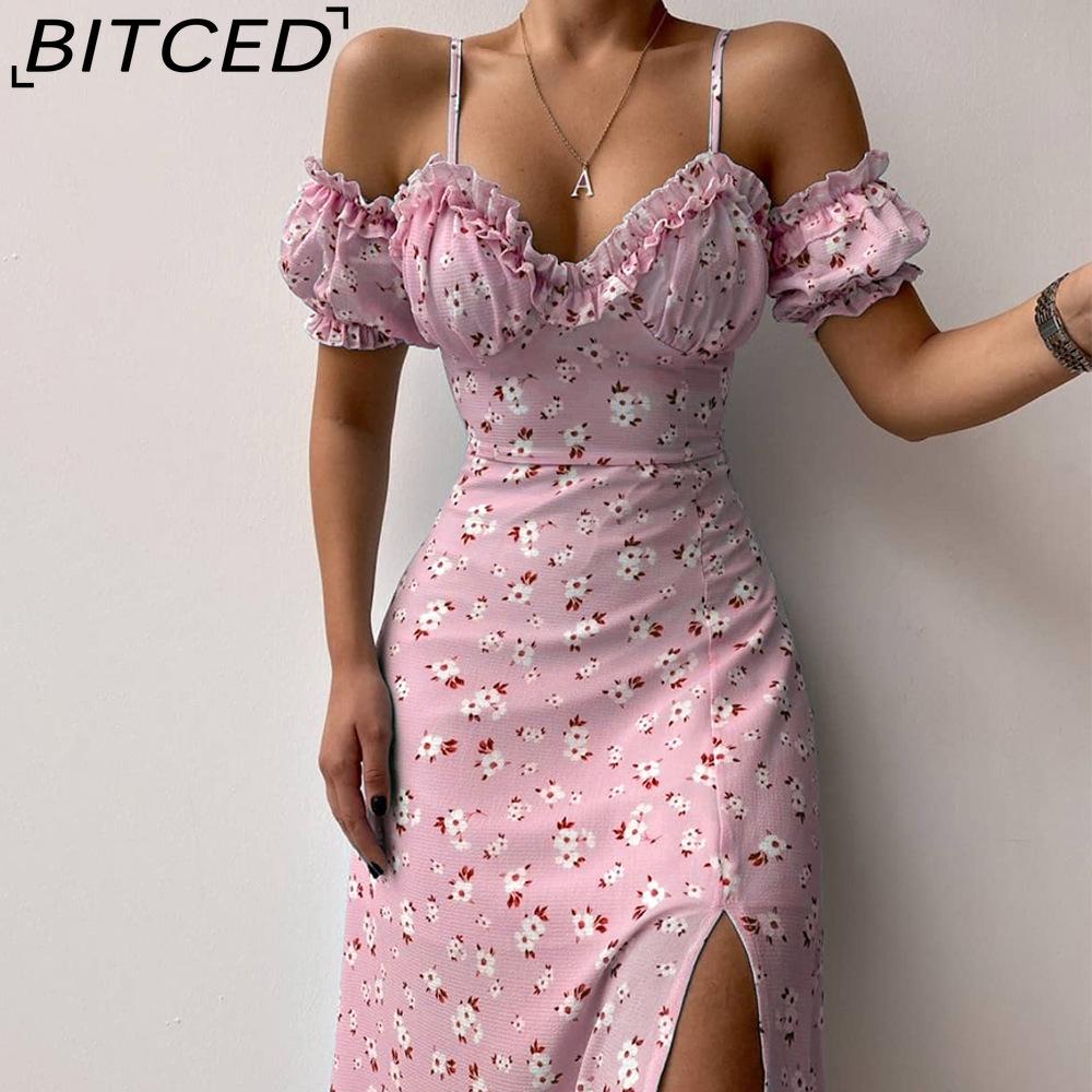 

BITCED Spring/Summer Women s Sensual Fitted Midi Dress Floral Print Strapless Dress XXL рожевий