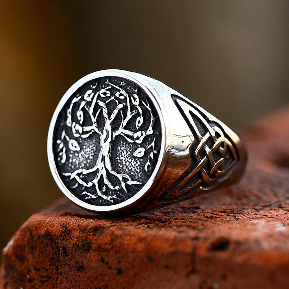 Fashion Vintage Viking Carved Tree of Life Ring For Men Women Stainless Steel Celtic Knot Rings Amulet Jewelry Gift Dropshipping