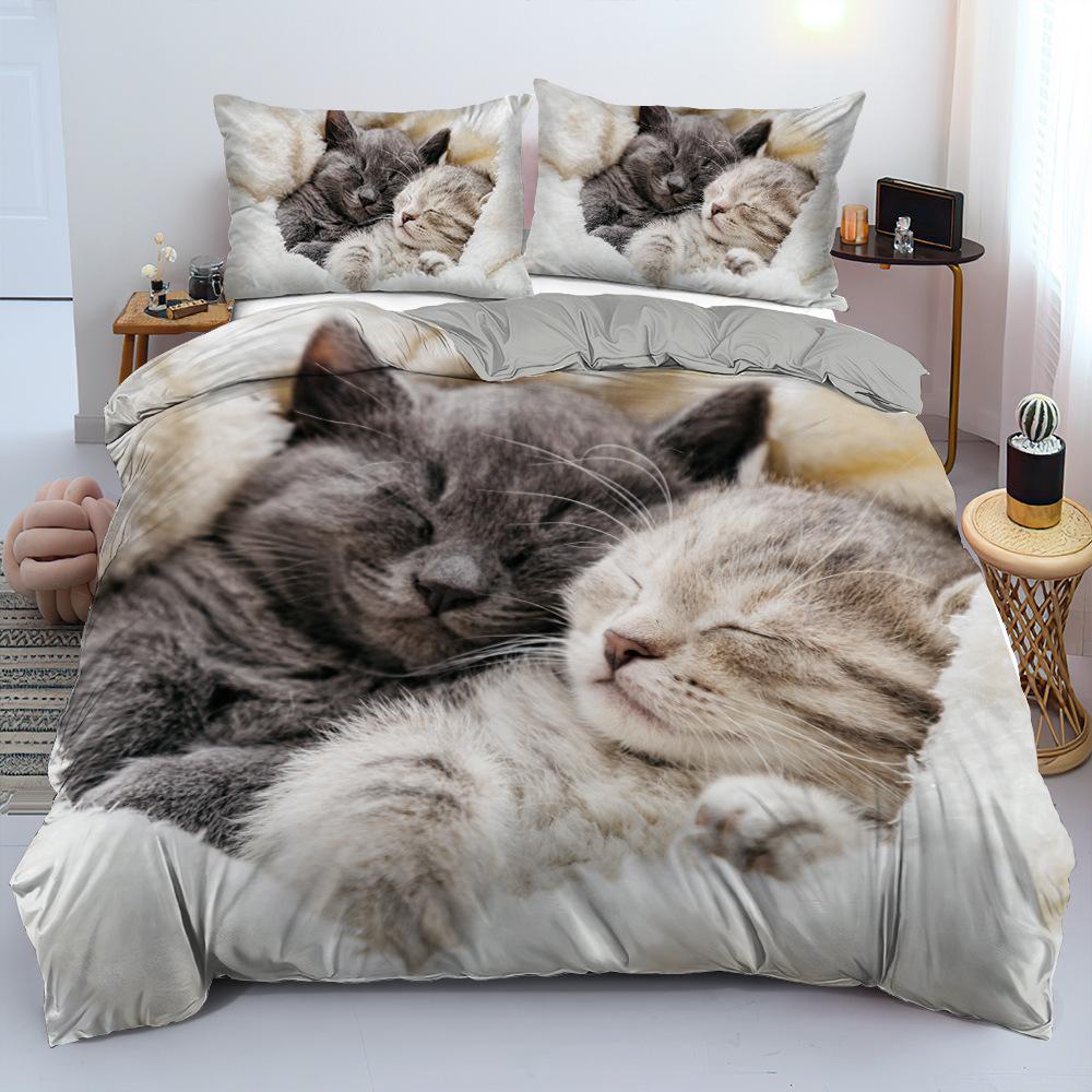 Pet Cat Three-Piece Quilt Cover 3D Digital Printing Bedding Set Bed Cover Home Textile