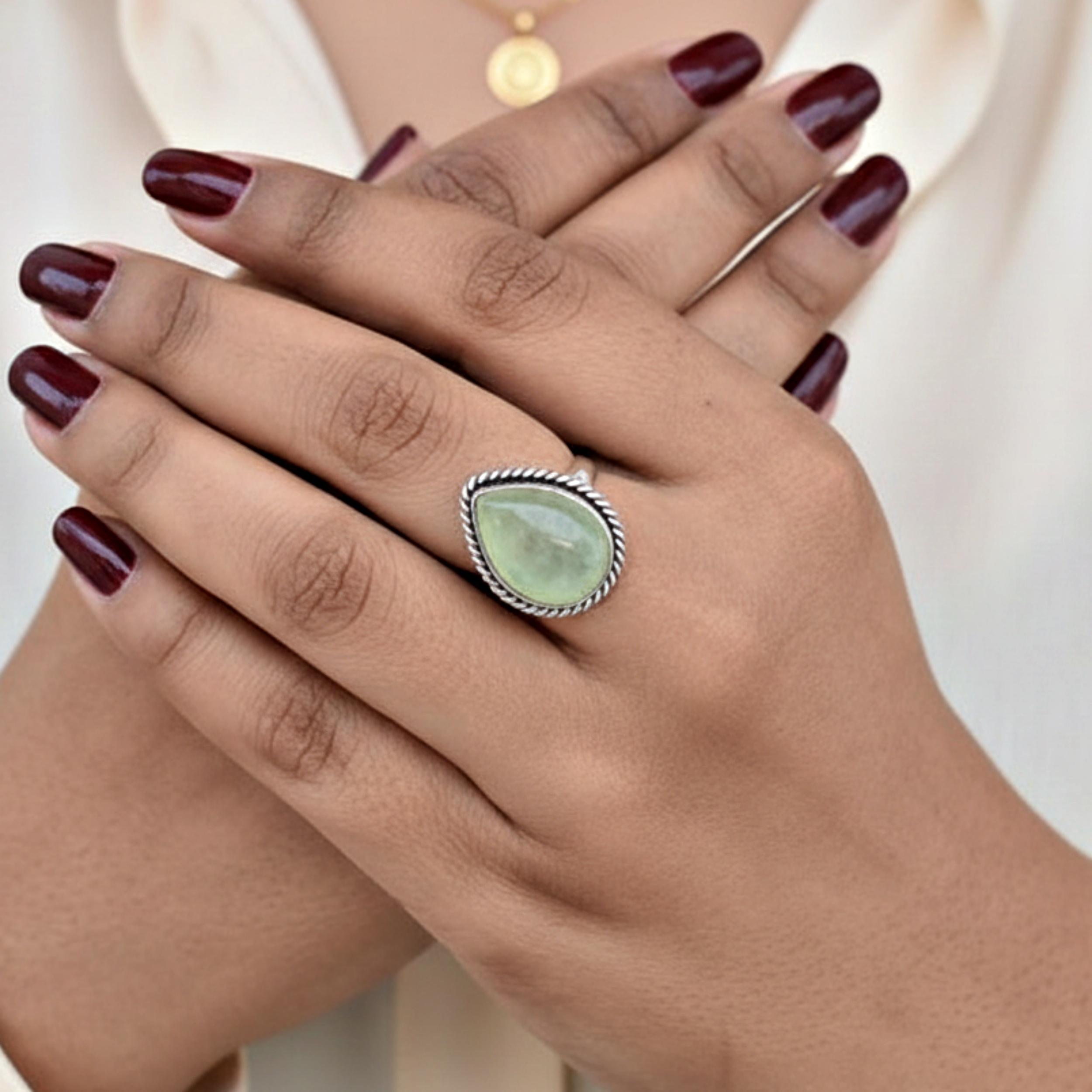 

Кольцо из натурального зеленого пренита, серебро 925 пробы, эффектное кольцо с огранкой «груша», минималистичные украшения в стиле бохо 4 серебряный