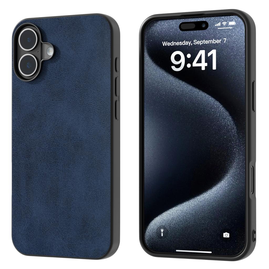 For iPhone 16 Plus Case Cowhide Texture PU+TPU+PC Protective Phone Cover