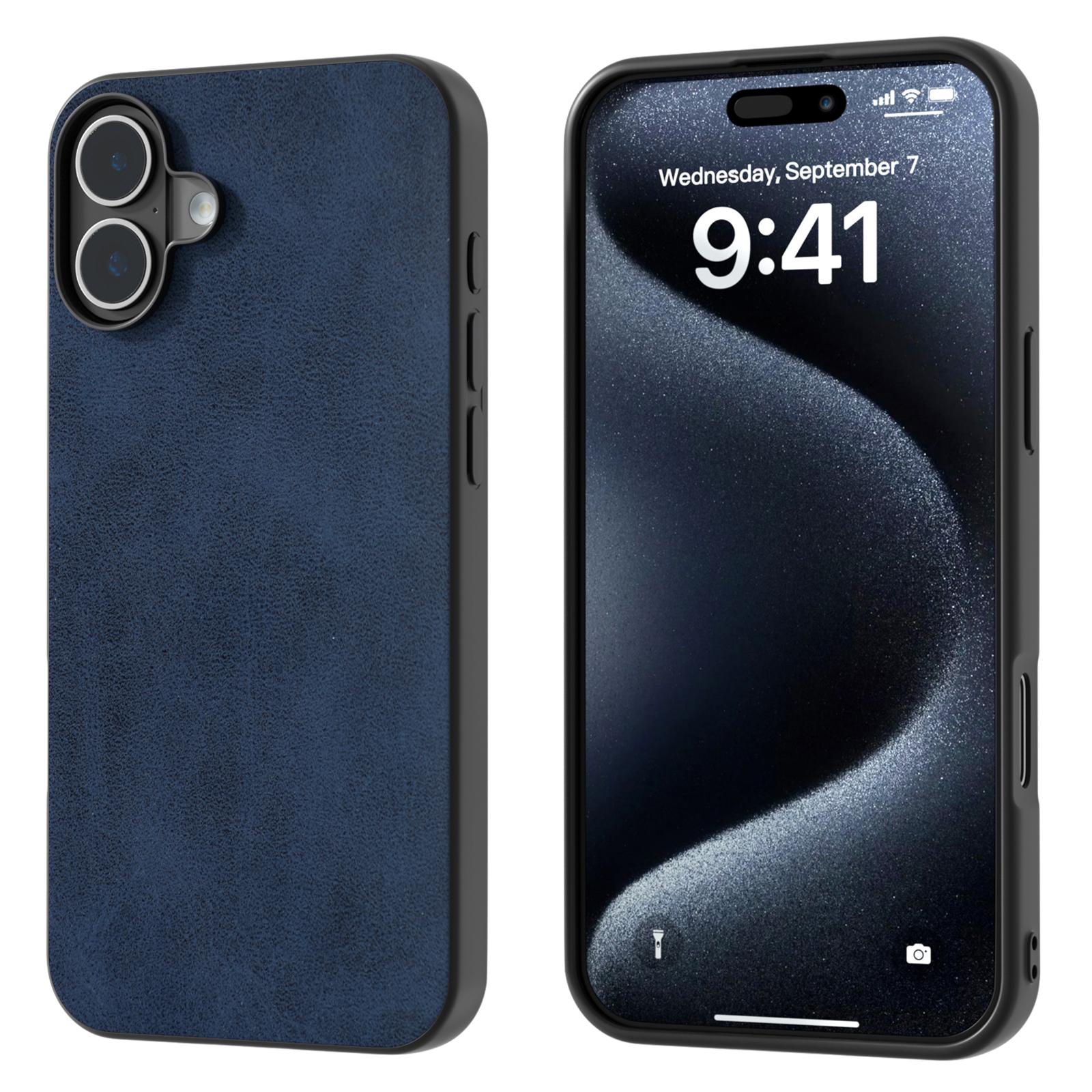 For iPhone 16 Plus Case Cowhide Texture PU+TPU+PC Protective Phone Cover C