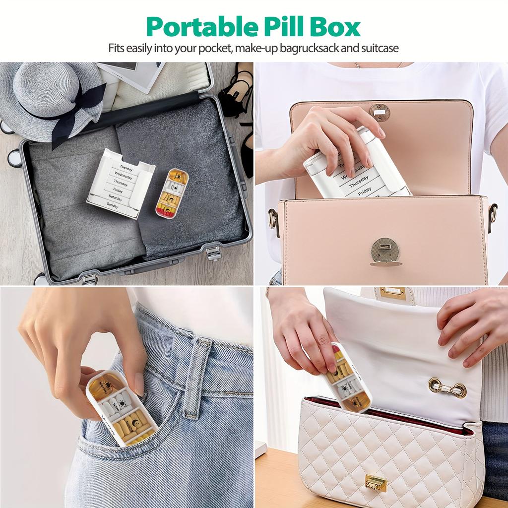7-Day Large Capacity Portable Pill Organizer with Removable Daily Compartments - Weekly Medication Planner, Durable Plastic