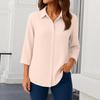 Womens Button Down Shirts 3/4 Sleeve Casual Collared Shirt Loose Blouses Solid Color Tops With Pocket