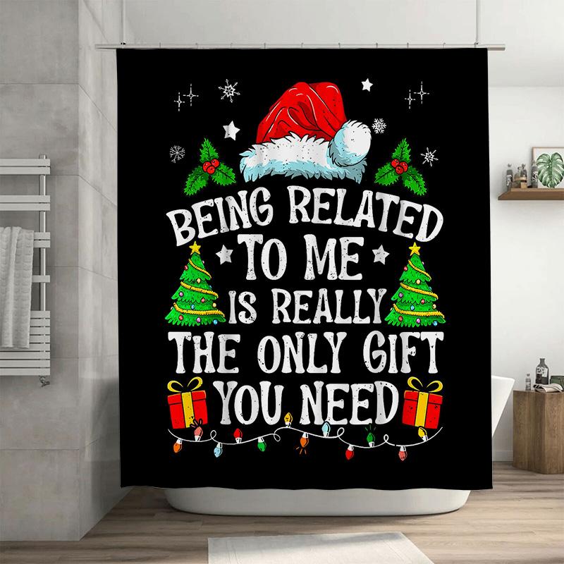 

Funny Sarcastic Christmas Shower Curtain With Humorous Family Quote, Novelty Gift For Bathroom Decor With Santa & Gifts W60H190(CM)-1 Pcs