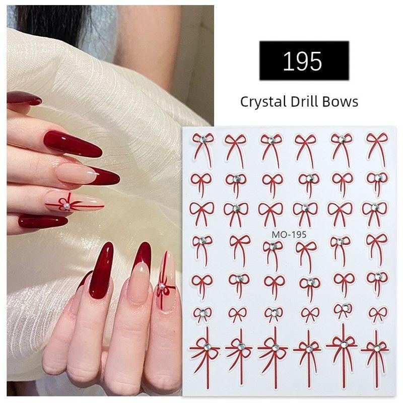 

Internet Celebrity Bright Crystal Bows Nail Art Sticker Sweet Black and White Embossed Thin Tough Fingernail Decoration Adhesive Nail Beauty Applique MO-195