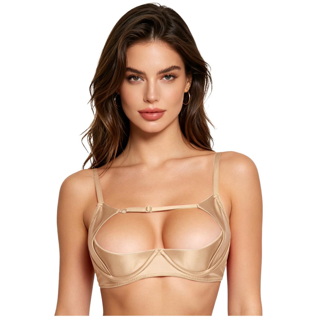 1/4 Cup Push-up Underwire Shelf Bra Satin Hollow Out Adjustable Straps Balconette Bralette for Women Lingerie Sleepwear