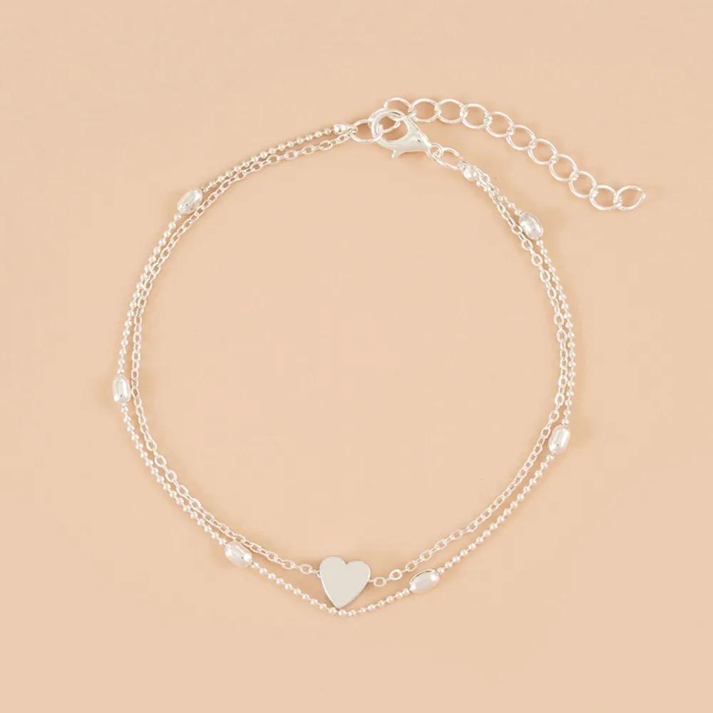 Love Heart Beads Double Layer Anklet Vintage Beach Ankle Bracelet For Women Wedding Accessories