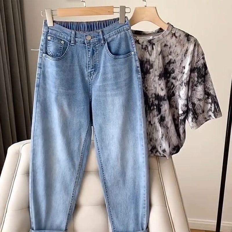 Plus Size Women's Slimming Harem Jeans for Pear-Shaped Bodies - Summer Thin, Nine-Point Cut