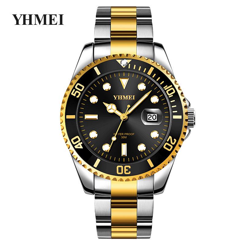 Men's Business Series Stainless Steel Watch with Calendar & Rotatable Bezel - Waterproof Quartz Dial