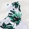 One Piece Swimsuit for Women Cut Out Design Ruffle Detail Asymmetric Strap Leaf Print Beachwear Swimwear