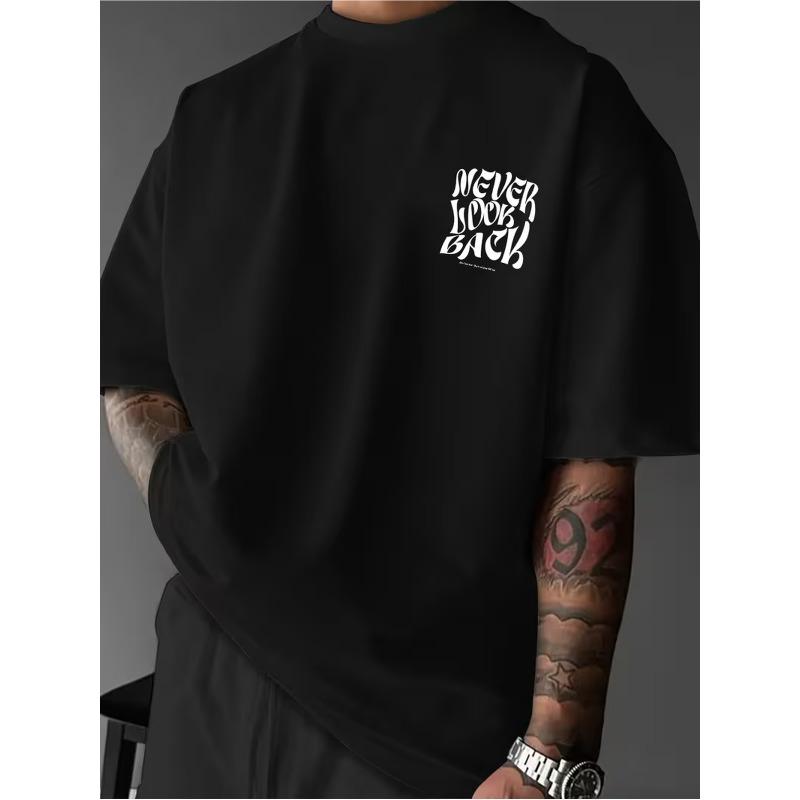 Men's Streetwear T-Shirt with Back Print Motivational Text - Summer Short Sleeve Round Neck Casual Tee, Bold Back Design for Urban Style