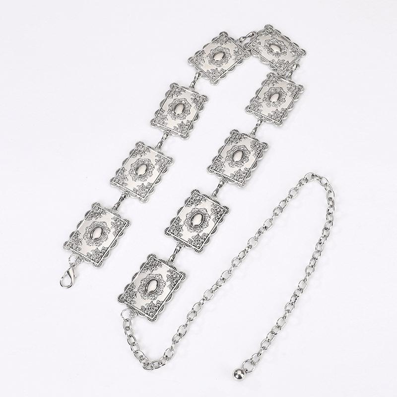 High-end Women's Waist Chain Retro Carved Metal Waist Chain Fashionable Versatile Square Women's Waist Chain