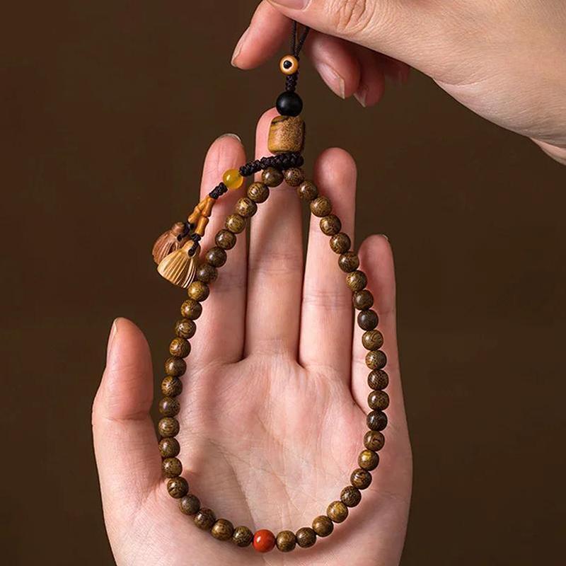 Catena per Cellulare con Perline di Agarwood Retrò Laccetto da Polso da Donna Ciondolo da Polso Corda da Appendere Decorazione Regalo