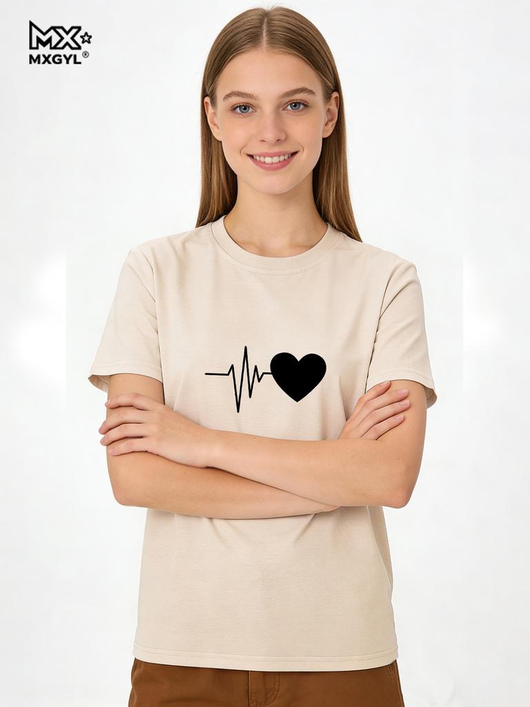 Love Heartbeat Print T-Shirt Cute Nurse Healthcare TShirt Funny Couple Matching Valentines Day Gift Shirt