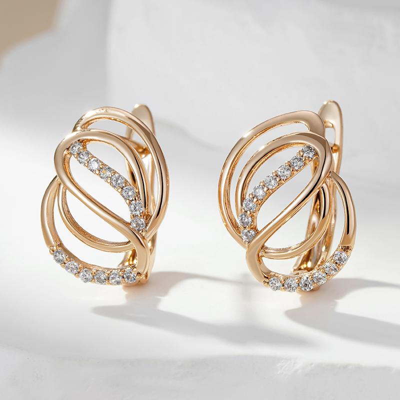Wbmqda Simple Elegant Geometric Line Drop Earrings For Women 585 Rose Gold Color With White Natural Zircon  Daily Jewelry