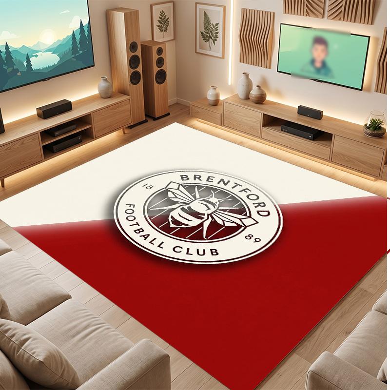 Brentford Football Print Crystal Velvet Rug, Comfortable Water Absorbent Non Slip Indoor Floor Carpet