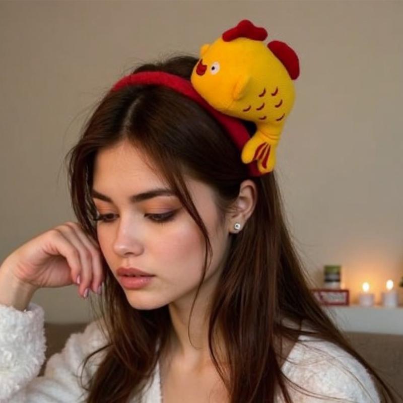 Cute Carp Design Hairband Soft Plush Elastic Headbands Hair Ornament For Kids Girls Women Daily Use Party Accessories