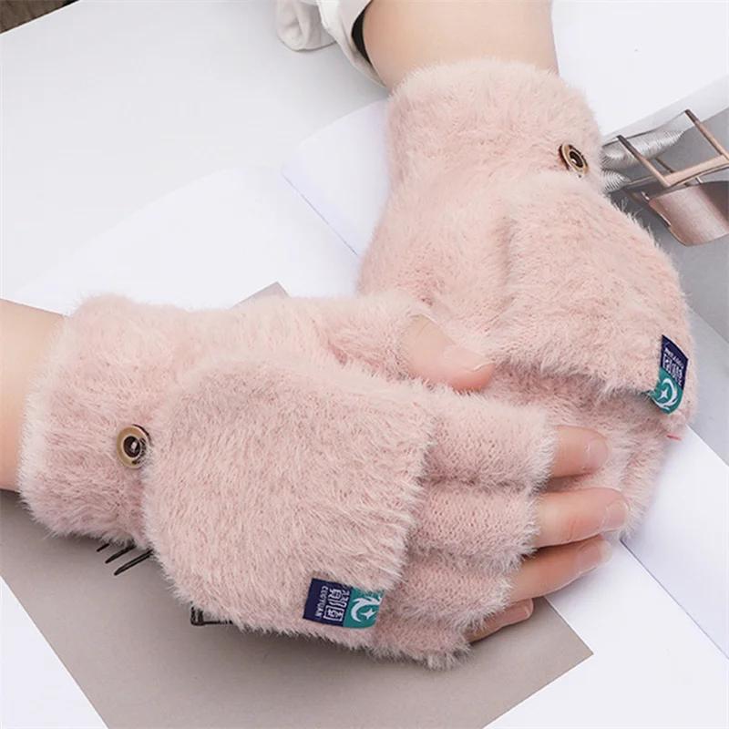 

Womens Plush Gloves Winter Warm Thermal Convertible Mitten Fingerless Thickened Cold Proof Touchscreen Outdoor Activities Gloves One Size рожевий