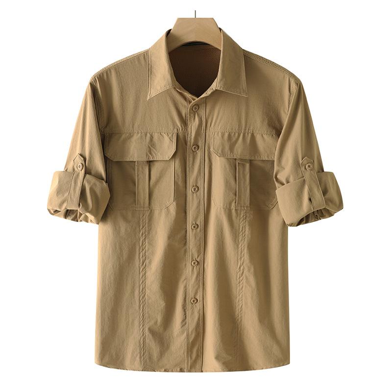 Long-sleeved Quick-drying Shirt Ice Feeling Sunscreen Shirt Men's Four Seasons Outdoor Thin Section Large Size Lapel Shirt
