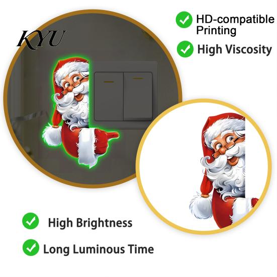 Self Adhesive Switch Decal Christmas Santa Claus Sticker, Glow-in-the-Dark Light Decal, Wall Holiday Party Favors Outlet Socket Decoration Sticker for