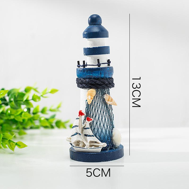 Mediterranean Ocean Lighthouse Model Wooden Lighthouse Beacon Tower Beach Starfish Shell Home Room Bedroom DIY Decorative Crafts Ornament Gift