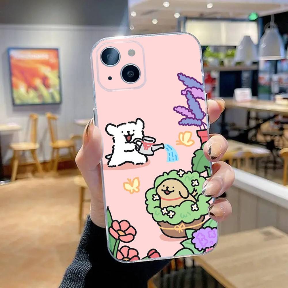 Line Puppy Cute Maltese Phone Case For iPhone 16,15,14,13,12,11 Pro,Max,Plus,X,XS,XR,SE,Mini Transparent Silicone Soft