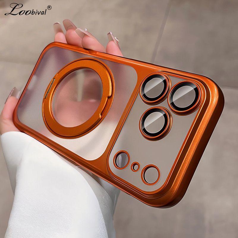 Plating for Bracket Hard PC Case for For Iphone 17 16 1 Pro Max Air 14 Plus 13 12 Camera Film Rotating Stand Matte Cover