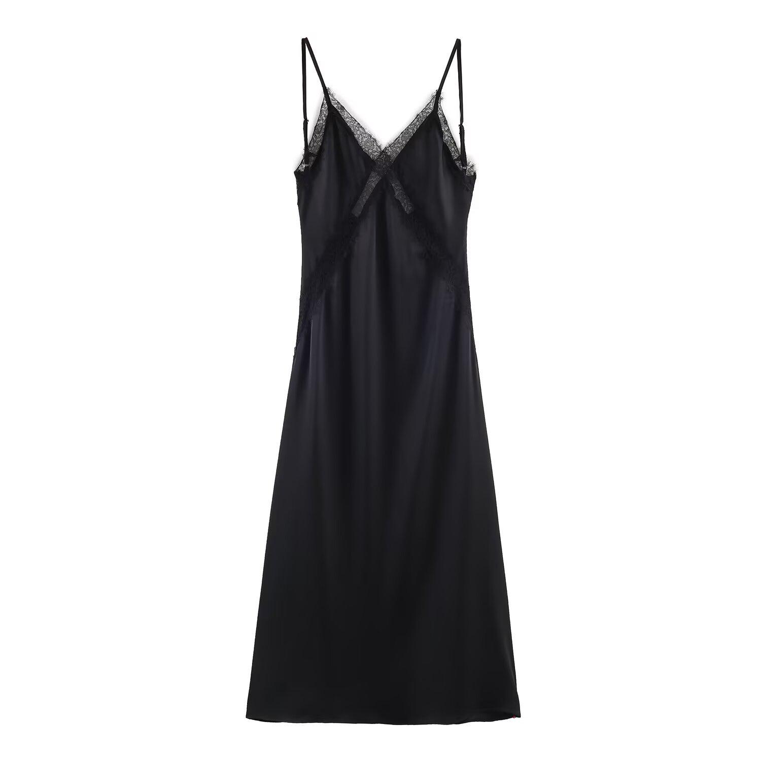 2026 Spring European & American Style Women s Lace Silk Satin Dress Extra Small
