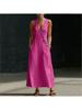 Spring and Summer European and American Lazy Style V-neck Breasted Sleeveless Vest Anti-cotton and Linen Casual Dress
