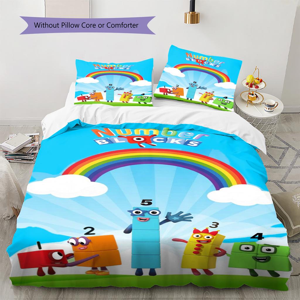 Numberblocks Muster Bettwäscheset Bettbezug Kissenbezug Heimdeko Geschenk (1 Bettbezug + 2 Kissenbezüge, ohne Füllung)