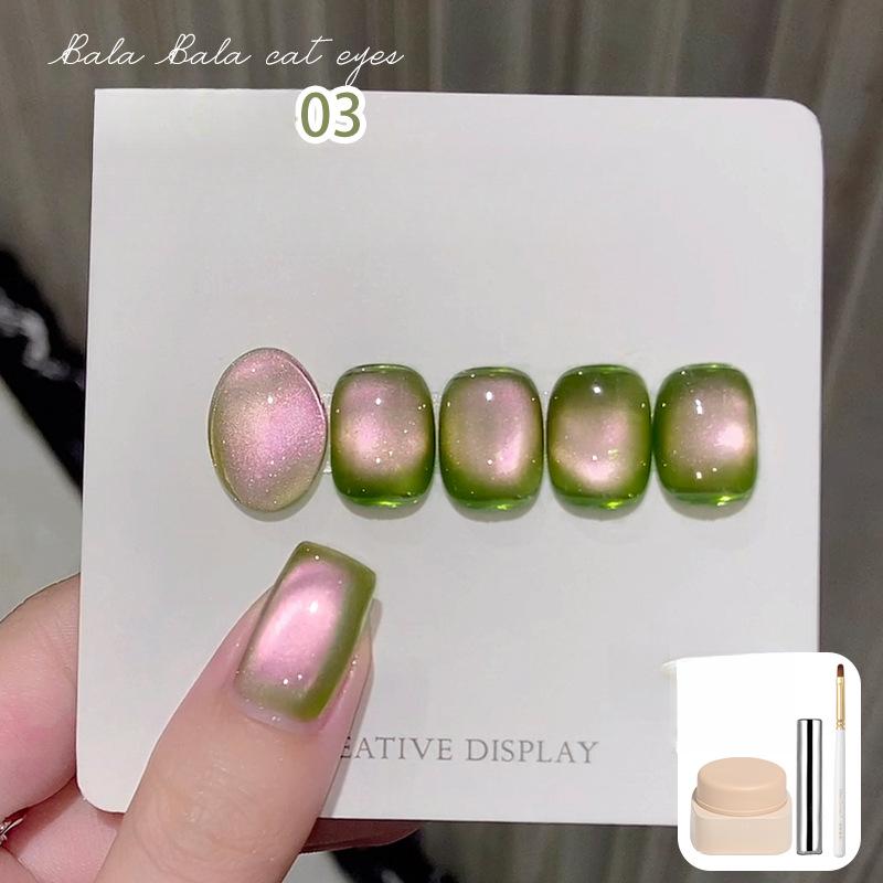 1PC New Guava Cat's Eye Nail Polish Glue Shines Fresh and White Green Glass Beads Cat's Eye Nail Art