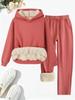 Trendy Winter Lambswool Hooded Sweatshirt & Fleece Lined Straight Leg Sweatpants Set
