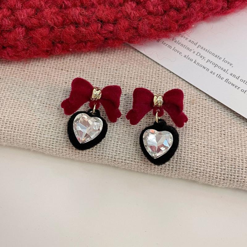 Cute Red Bow Flocking Earrings Simple Elegant Exquisite Sweet Festive Earrings Ear Studs Jewelry Accessories New Year Gifts