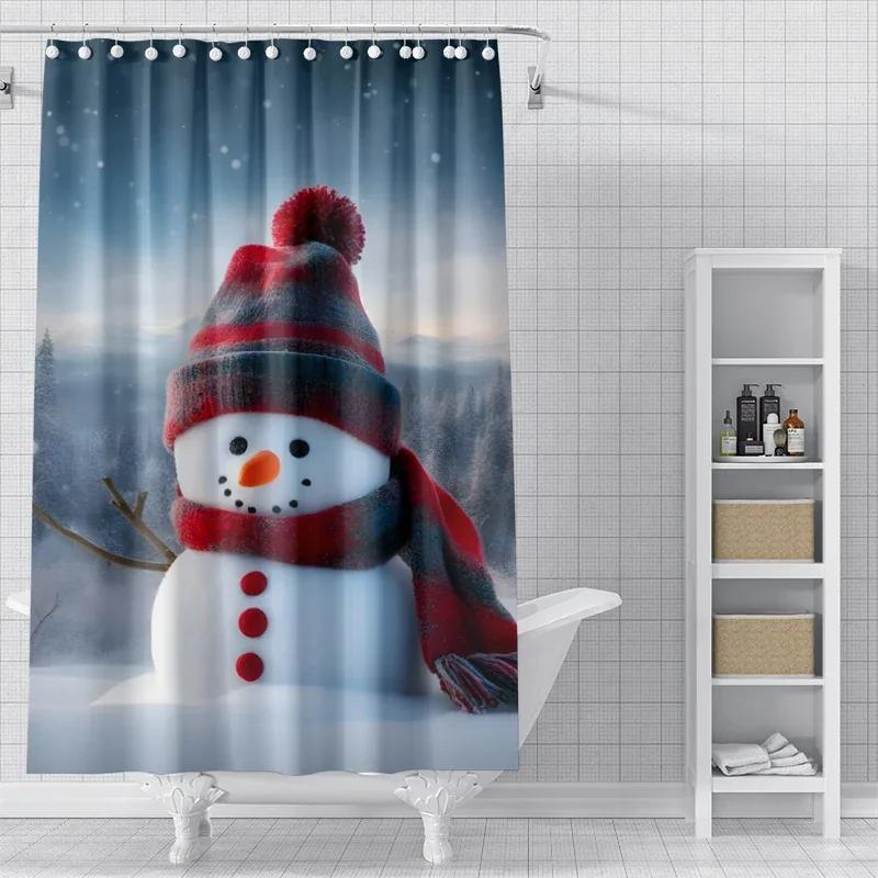 Home Decoration Shower Curtains for Bathroom Waterproof Curtain Fabric Modern Nordic Style Living Room Merry Christmas Winter