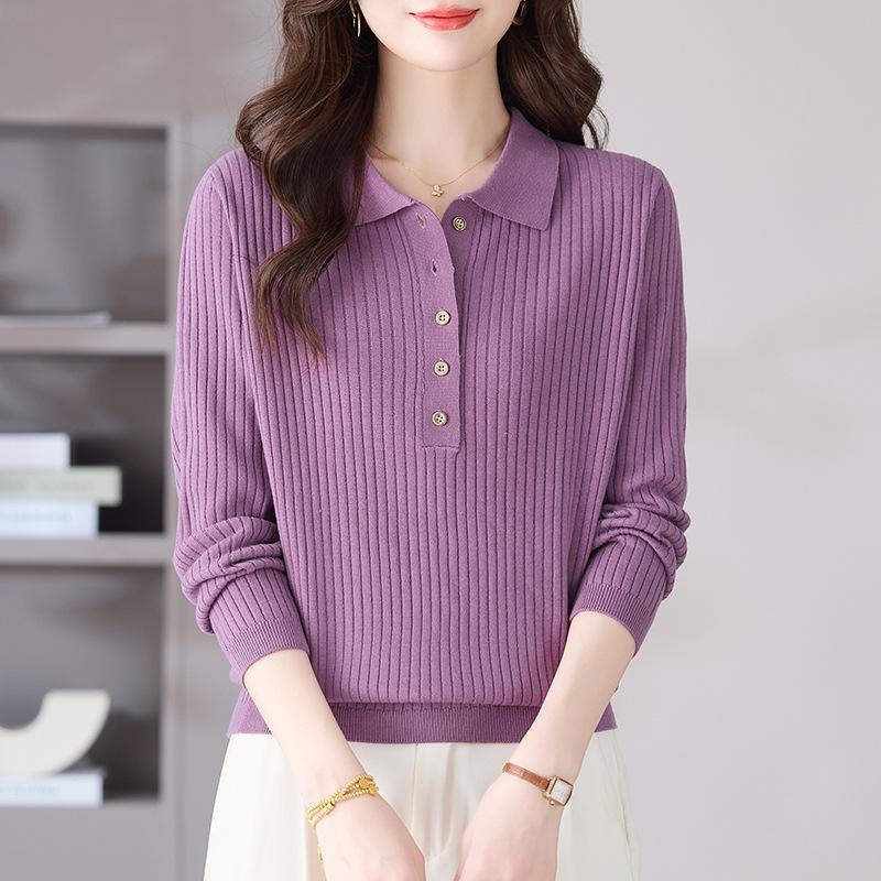 Women's Polo Collar Lapel Sweater - Autumn/Winter Casual Knit Pullover