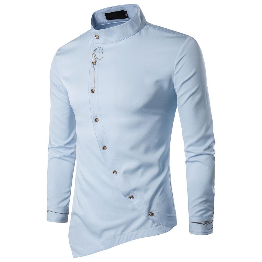 Men's Casual Slim Shirt Striped Solid Color Irregular Shirt Loose Plus Size Shirt